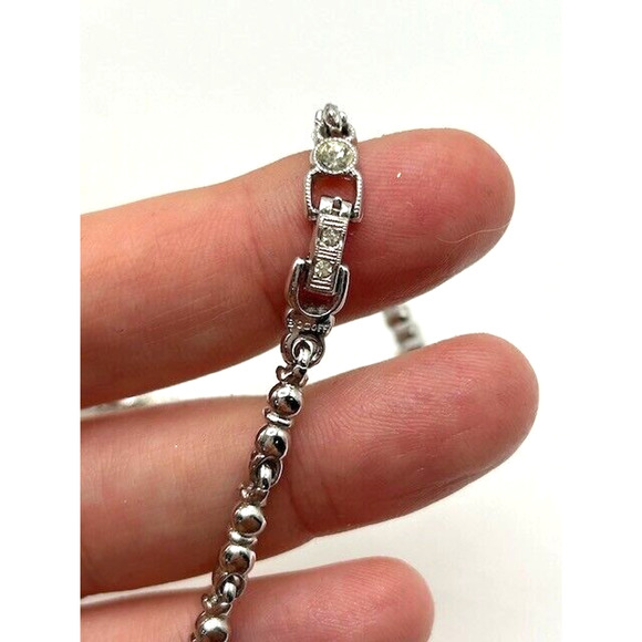 Vintage Silver Tone Bogoff Rhinestone Art Deco Style Drop Necklace - Picture 6 of 11